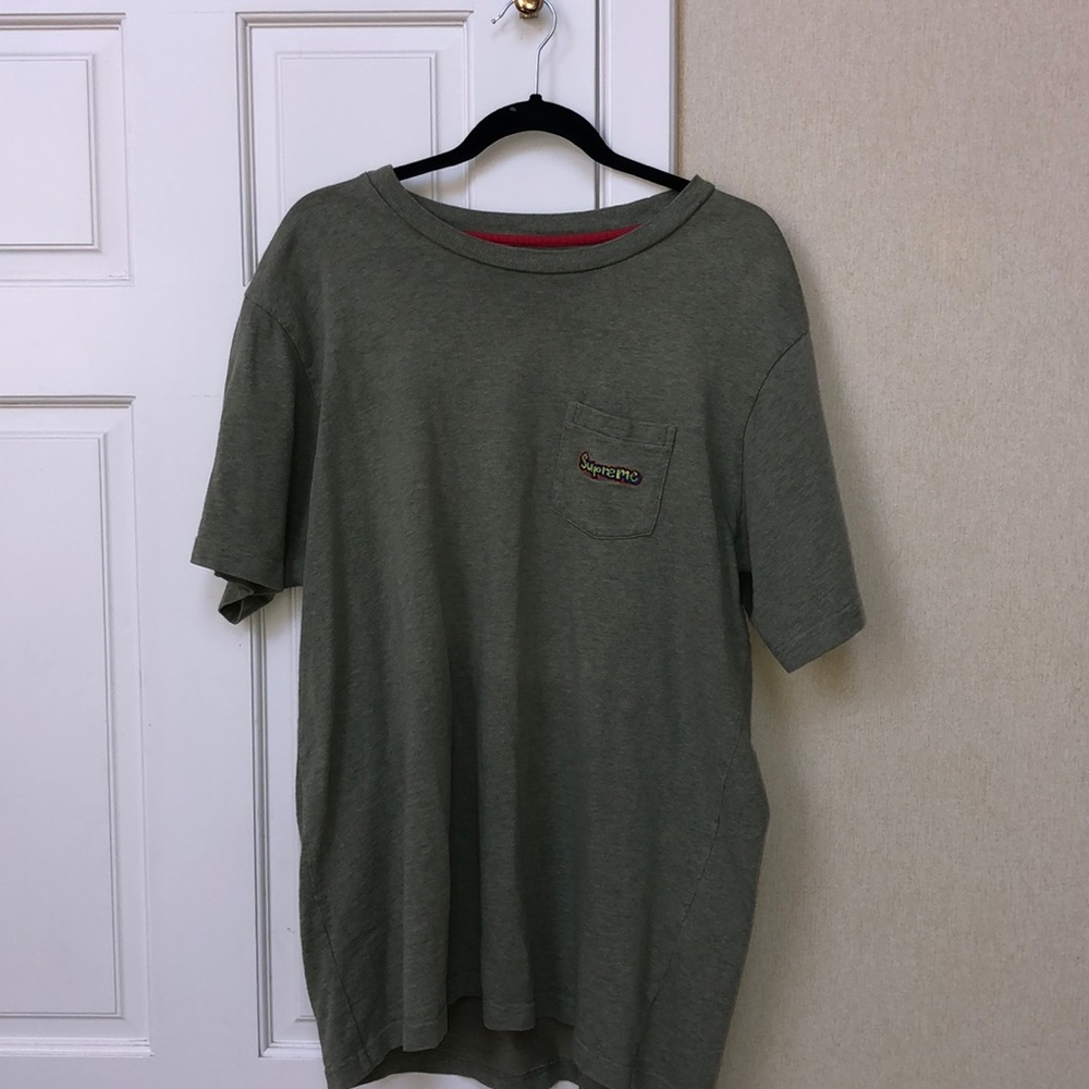 Supreme Olive Green Oversized Tee Supermario font